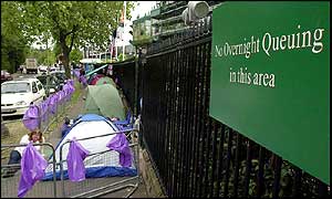 Row of tents for determined fans 