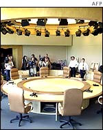 A meeting table at the G8 summit