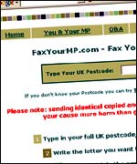FaxYourMP.com screen grab