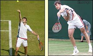 Britain's Barry Cowan serves in his match against Hungarian Attila Savolt