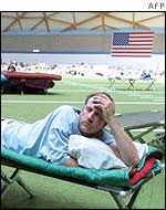 Some people took refuge in a local football stadium