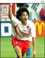 South Korea's Ahn Jung Hwan celebrates his goal against Italy in the World Cup