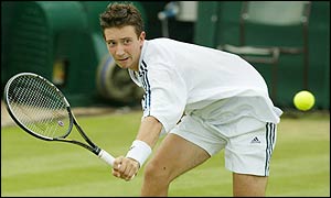 Britain's Alex Bogdanovic in action during his match against the 16th seed Nicolas Escude