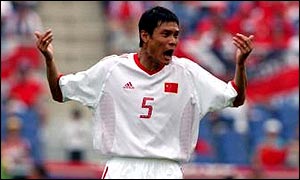 Fan Zhiyi tries to rally the China defence against Costa Rica