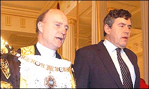Gordon Brown (right) with Lord Mayor, Alderman Michael Oliver on Wednesday