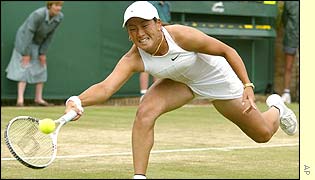 27th seed Ai Sugiyama claims a straight sets win over France's Virginie Razzano in the second round