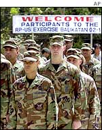 US troops at a ceremony to mark the start of joint operations with the Philippines