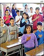 Children take the Pledge of Allegiance at a Californian school