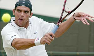 Philippoussis smacks a backhand winner to break Kiefer in the fourth set