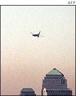 United Airlines Flight 175 flies towards World Trade Center