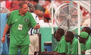 Jo Bonfrere with the Nigerian team at the 1996 Olympics