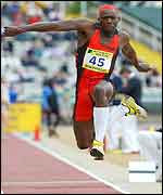 Philips Idowu jumps at Sheffield's Don Valley Stadium