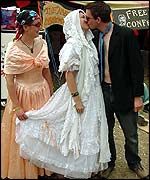 Glastonbury couple Jane Aldridge and Sam Pemberton, plus friend