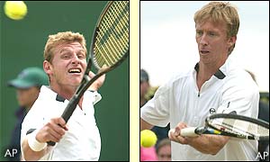 David Nalbandian (left) takes on Australian Wayne Arthurs