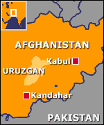 Map of Afghanistan showing Uruzgan province