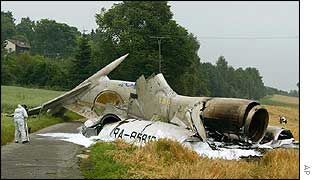 Tupolev wreckage in a field