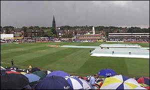 Dark clouds over Headingley prevented play from starting at 1100 BST
