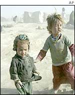 Refugee children at a border camp