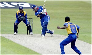 Alec Stewart hits a massive six to see England home