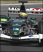 Pedro de la Rosa testing the new Jaguar R3b at Barcelona last week