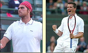 Mark Philippoussis of Australia on his way to losing to Richard Krajicek in the fourth round