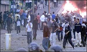 Youths on the streets of Bradford in July 2001