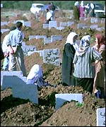 Mourners in a cemetery 