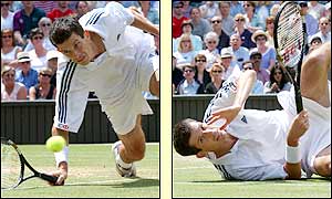 Henman chases down the loose ball for all he's worth