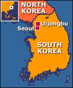 Map of South Korea showing Seoul and Uijongbu