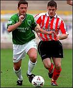 Paul Armstrong (right) in action for Stevenage against Yeovil