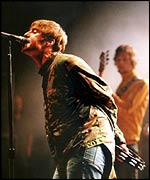 Oasis in concert in London in 2001
