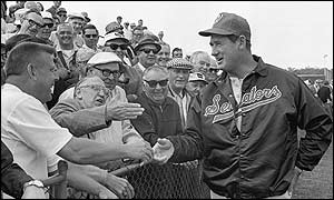 Ted Williams manager of the Washington Senators greets fans in Pompano Beach in 1969