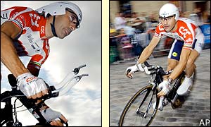 Laurent Jalabert completes the seven km individual time trial two seconds behind Armstrong to end the stage in second place