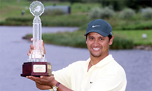 Five shots clear after 14 holes Michael Campbell only just held off the challenge of Harrington, Retief Goosen and Bradley Lodge