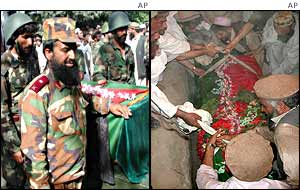 Qadir's coffin is carried and lowered into his grave