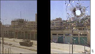 Israeli tank in refugee camp