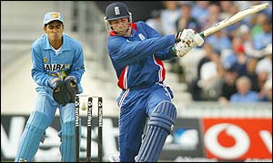Ronnie Irani is bowled by Anil Kumble