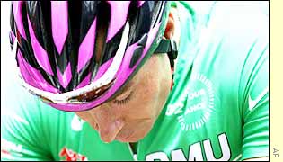 Erik Zabel looks glum at the start of the day 