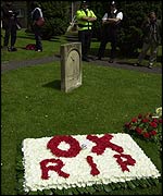 Floral tribute outside church