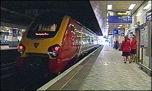 A virgin train at Birmingham station