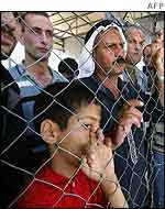 Palestinians waiting to cross Allenby Bridge into Jordan