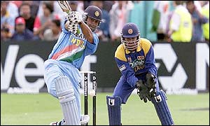 Mongia is stopped just short of his half-century by Samaraweera, who bowls the left-hander