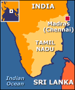 Map showing Tamil Nadu state