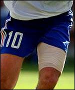 Possibly the most famously strapped thigh of Zinedine Zidane during the 2000 World Cup