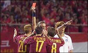 Joao Pinto's challenge was adjudged worthy of a red card