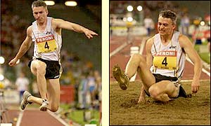 Britain's Jonathan Edwards in action in the men's triple jump