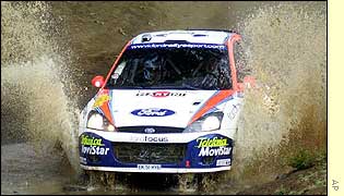 Colin McRae in action at the Safari Rally in Kenya