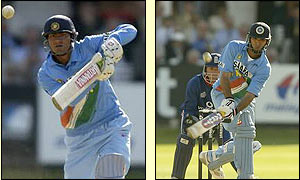 Mohammed Kaif and Youraj Singh of India in action 