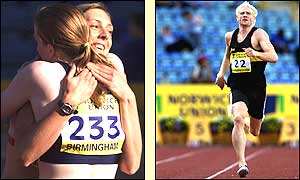 Lee McConnell (left) celebrates, but Iwan Thomas fails to reach the final