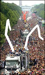 Floats make their way through the ravers